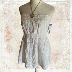 Vintage Y2K White and Silver Pinstripe Tube Top